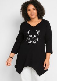 Baumwoll-Zipfel-Longshirt mit Katzen-Druck, 3/4 Arm, bpc bonprix collection
