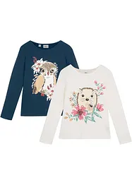 Lot de 2 T-shirts manches longues fille en coton, bonprix