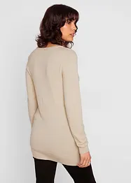 Pull long basique à col en V, bonprix