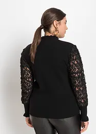 Rollkragenpullover mit dekorativen Chiffonärmeln, bonprix