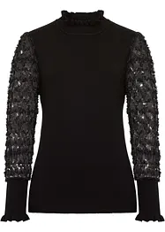 Rollkragenpullover mit dekorativen Chiffonärmeln, bonprix