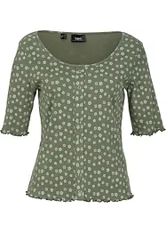 Ripp-Shirt mit Blumendruck, Halbarm, bonprix