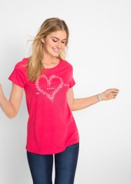 Baumwoll-Shirt mit Herzdruck, Kurzarm, bpc bonprix collection