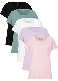 Lot de 5 T-shirts col rond, manches courtes, bonprix