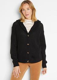 Strickjacke mit großen Knöpfen und Kapuze, bpc bonprix collection