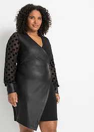 Robe avec empiècement jersey et manches en mesh à pois, bonprix