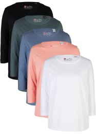 Rundhals-Shirt (5er Pack), ¾-Arm, bpc bonprix collection