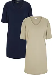 Lot de 2 robes T-shirt avec décolleté en V, oversize, bonprix