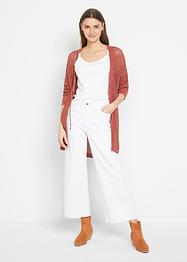 Ajour Oversize-Strickjacke mit Bindeband, aus Leinenmix, bpc bonprix collection