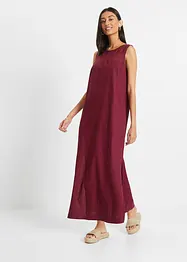 Maxi-Kleid mit Leinen, Lochmuster am Ausschnitt und Seitenschlitz, bonprix