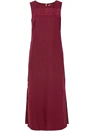 Maxi-Kleid mit Leinen, Lochmuster am Ausschnitt und Seitenschlitz, bonprix