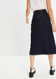 Jupe midi en jean extensible légèrement évasée avec taille confortable, bonprix