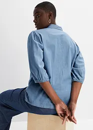 Jeansbluse mit Puffärmeln aus Bio-Baumwolle, bonprix