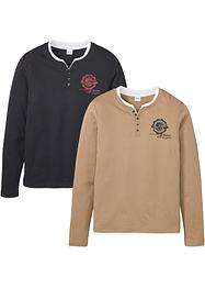 Lot de 2 T-shirts col Henley à manches longues, John Baner JEANSWEAR
