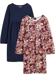 Lot de 2 robes en jersey fille avec imprimé à fleurs, bonprix