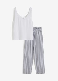 Pyjama composé d'un débardeur court côtelé et d'un pantalon tissé en Chambray, bpc bonprix collection
