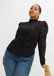 T-shirt manches longues cintré en dentelle, bonprix