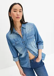 Jeansbluse mit Druckknöpfen, Langarm, bonprix