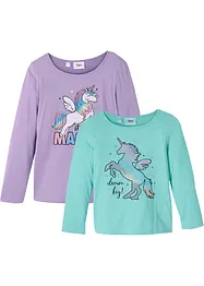 Lot de 2 T-shirts manches longues fille 100% coton, bonprix