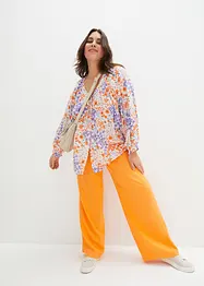 Blouse ample, texturée et volantée, forme trapèze, imprimée, manches 3/4, bonprix