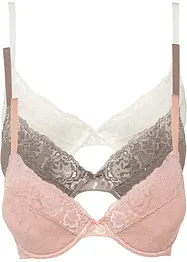 Lot de 3 soutiens-gorge push-up avec dentelle, bonprix