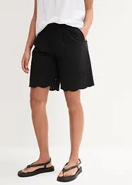 Weite Baumwollshorts mit High-Waist-Bequembund und Lochstickerei, bonprix