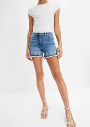 Jeans-Shorts Mid Waist, Lochstickerei, bonprix