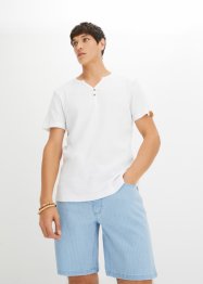 T-shirt côtelé col Henley en coton, manches courtes, John Baner JEANSWEAR