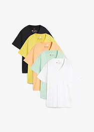 Lot de 5 T-shirts longs amples à col en V, manches courtes, bonprix