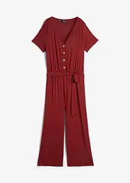 Jersey-Jumpsuit mit V-Ausschnitt, kurzarm, bonprix