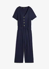 Jersey-Jumpsuit mit V-Ausschnitt, kurzarm, bonprix