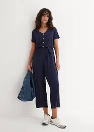 Jersey-Jumpsuit mit V-Ausschnitt, kurzarm, bonprix