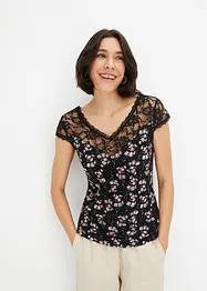 bedrucktes Shirt mit Spitze, bonprix