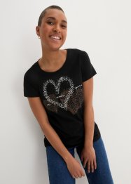T-shirt coton à imprimé cœur, manches courtes, bpc bonprix collection