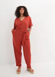 Jumpsuit aus Strukturjersey mit Bindegürtel , knöchelfrei, bpc bonprix collection