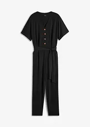 Jumpsuit aus Strukturjersey mit Bindegürtel , knöchelfrei, bpc bonprix collection