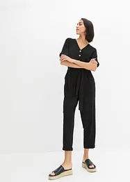 Jumpsuit aus Strukturjersey mit Bindegürtel , knöchelfrei, bpc bonprix collection