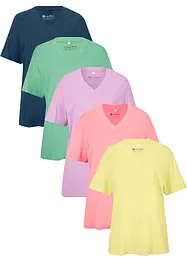 Weites Long-Shirt mit V-Ausschnitt, Kurzarm (5er Pack), bonprix