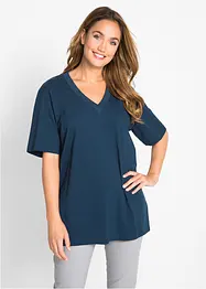 Weites Long-Shirt mit V-Ausschnitt, Kurzarm (5er Pack), bonprix