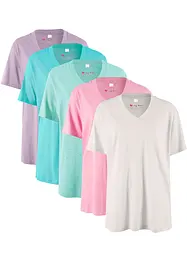 Lot de 5 T-shirts longs et amples à col V, bonprix