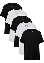 Weites Long-Shirt mit V-Ausschnitt, Kurzarm (5er Pack), bonprix