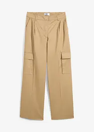 Pantalon cargo Wide Leg à pinces et taille confortable, longueur 7/8, bonprix