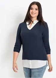 Pull en fine maille empiècement chemisier, bonprix