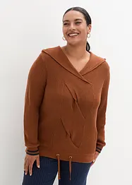 Pullover mit Kapuze und raffiniertem Zopfmuster, bonprix