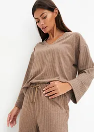 Loungewear Hausanzug mit weitem Bein aus weicher Rippe, bonprix