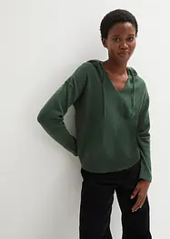 Strick-Pullover mit V-Ausschnitt und Kapuze, bonprix