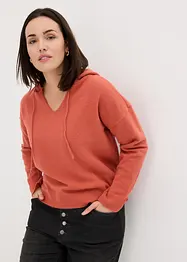 Strick-Pullover mit V-Ausschnitt und Kapuze, bonprix