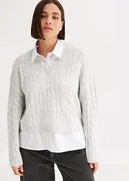 Pullover mit Zopfmuster und Blusen-Einsatz, bonprix