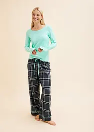Pyjama avec un haut côtelé et un pantalon en flanelle, bonprix