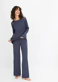 Pyjama mit weitem Bein und Spitze mit Viskose, bonprix